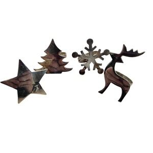 Silver Holiday Napkin Rings Set 4 Christmas Star Tree Snowflake Reindeer Festive